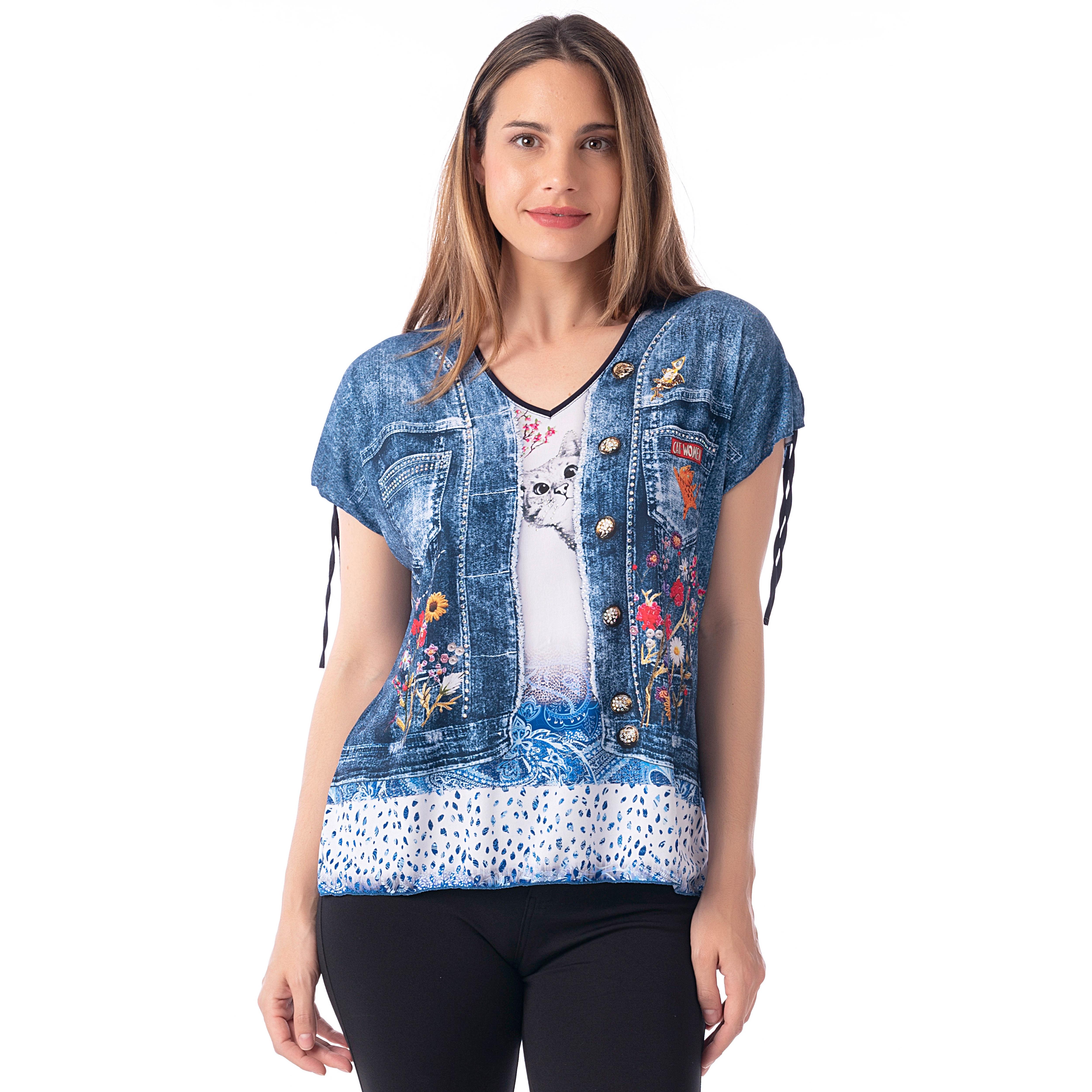 Camiseta Verano Manga Corta con Pedrería – Masquenada – Tejido Alta Calidad