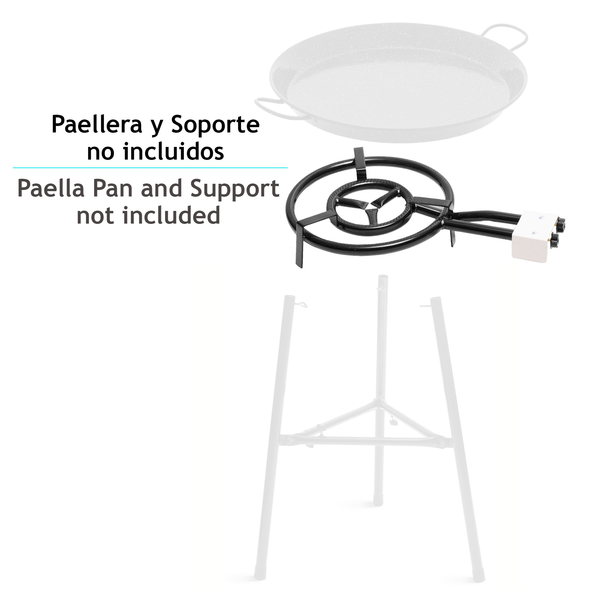 Briebe MOD400 Paellero Doble Aro 40cm, Quemador de Gas Butano, Camping Gas, Rosco para Paellas, Plancha, , Negro