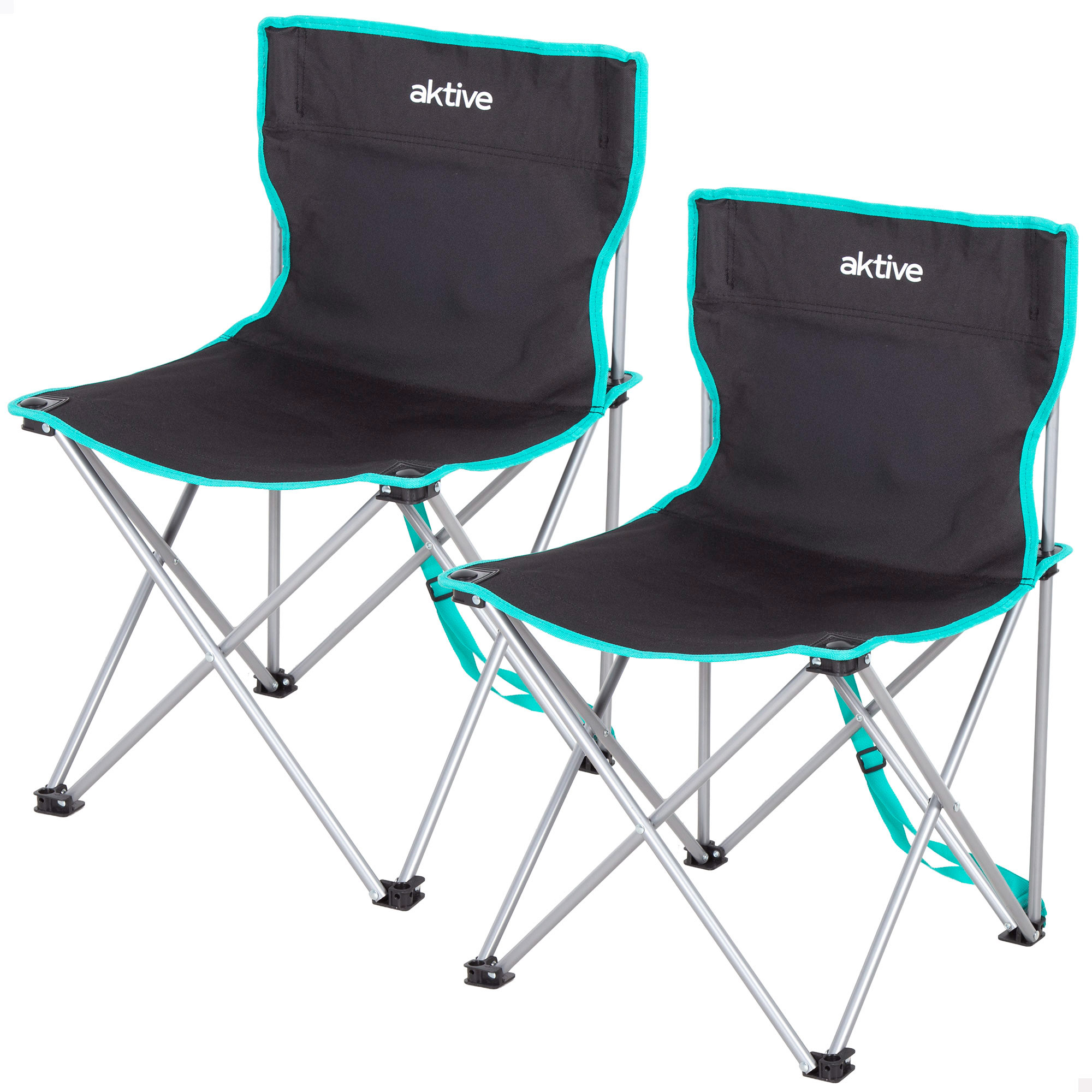 Aktive - Silla camping plegable, negro, 43x43x71 cm, estructura acero, tejido poliéster, topes antivuelco, soporta máx. 110 kg, asa de transporte, sillas exterior, plegado compacto, aire libre, packs camping