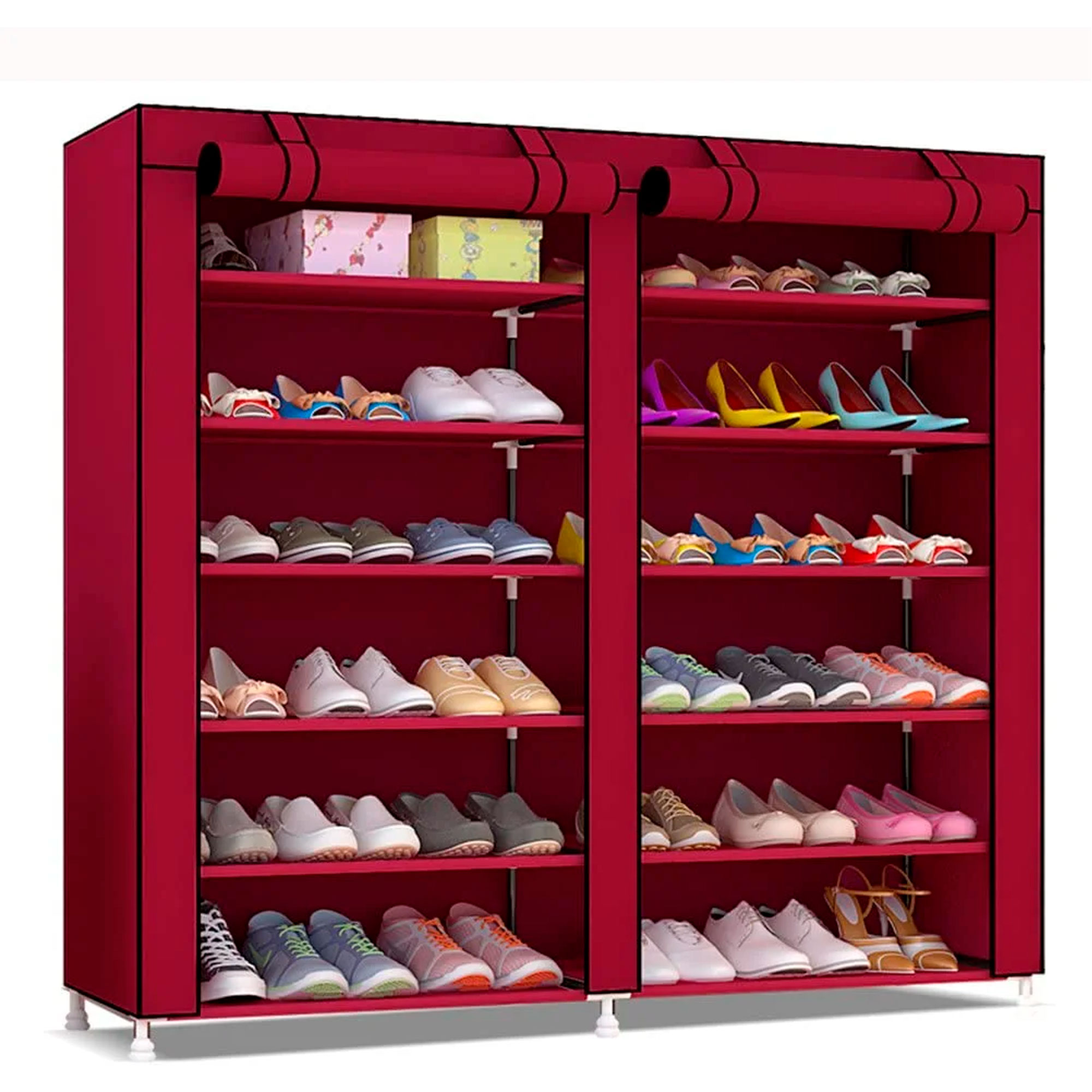 Nyana Home Armario Zapatero Tela con Puertas Cremallera 110x120x30cm - Organizador de Zapatos con Capacidad para 36 Pares