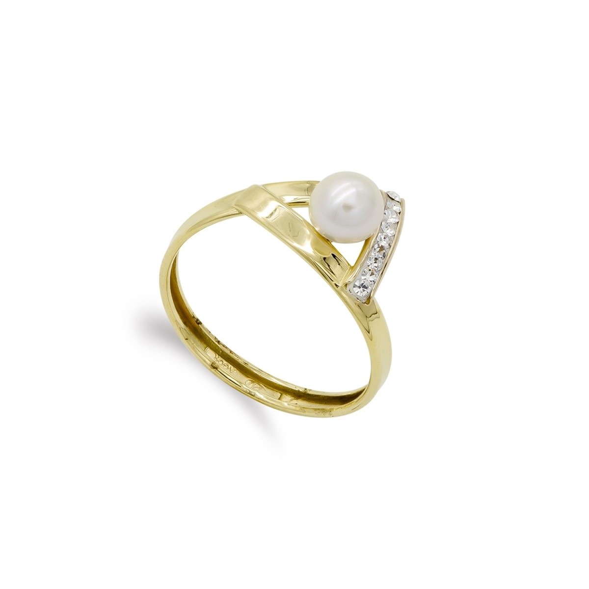Sortija Primera Comunión oro 9k niña perla 5 mm. centro combinada circonitas