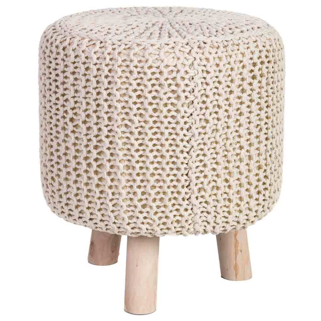 Wonderlust Deco - Taburete de madera y algodón trenzado amarillo35x35x44h cm Amarillo 35x35x44h cm