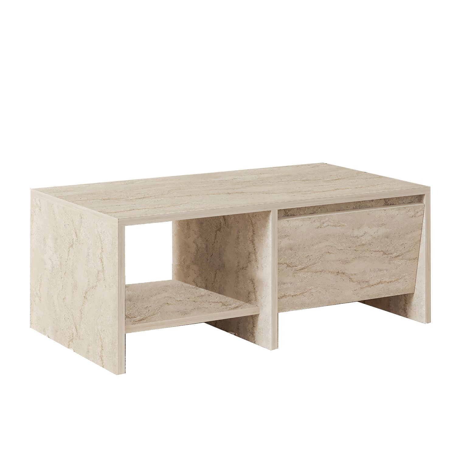 Habitat y Jardin - Mesa baja de madera "Laris" - 90 x 45 x 35 cm - Travertino