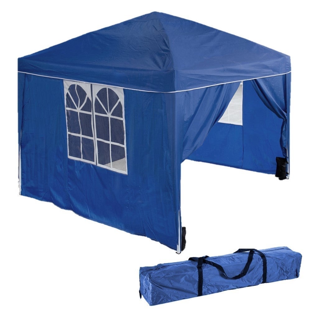 Carpa plegable azul con 3 laterales y puerta de 3x3m LOLAhome