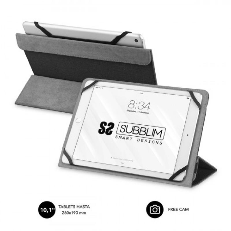 Subblim Funda universal para tablet Freecam Case 9.6″11″ Negra, Cierre seguro con banda elástica