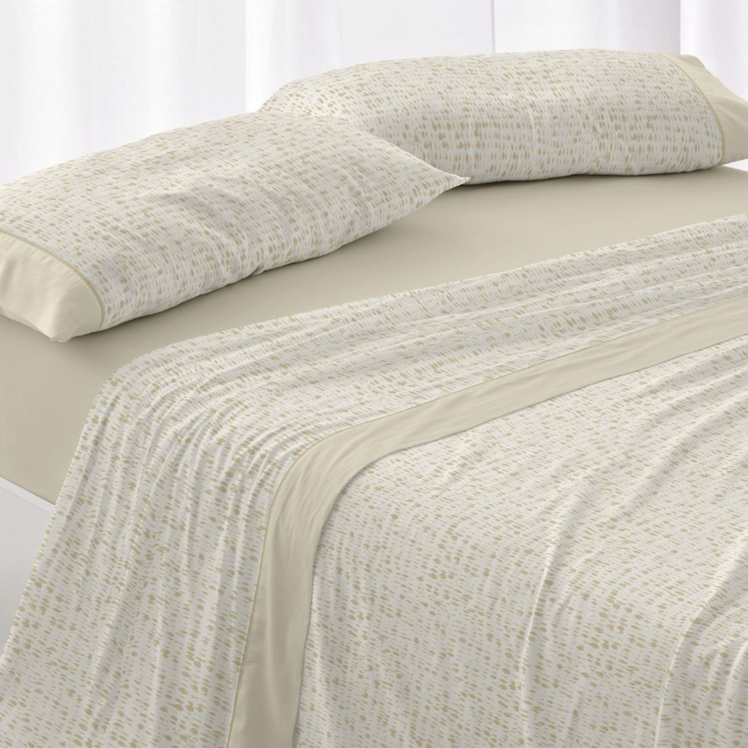 Juego Sábanas BURRITO BLANCO 50% Algodón Diseño Geométrico Ocre - Tacto Suave, Fácil Planchado, Alta Durabilidad - Cama 90-200cm