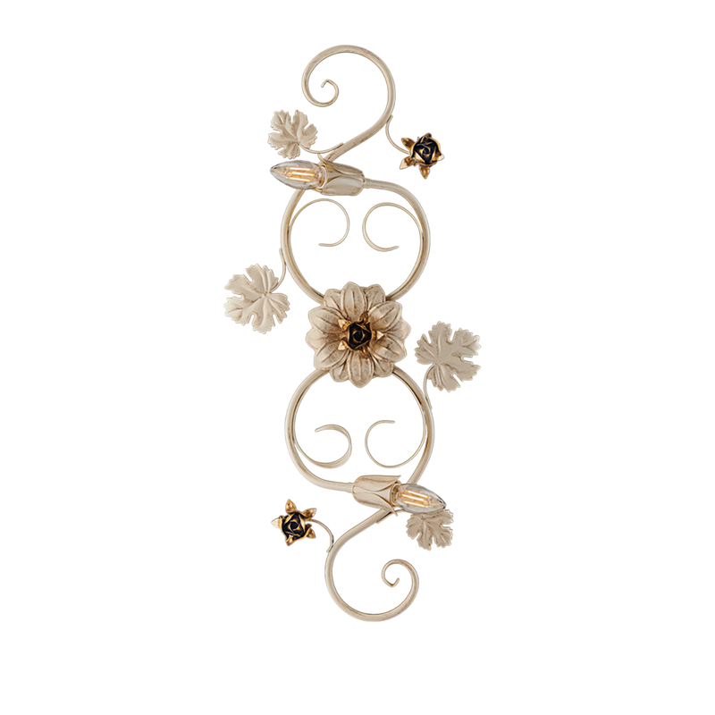 Iris - Lámpara de techo en hierro lacado marfil con decoración. Lámpara de techo dorada antigua de 2 luces - Ø74 x 37 - BL169-PL2-AV - Belight