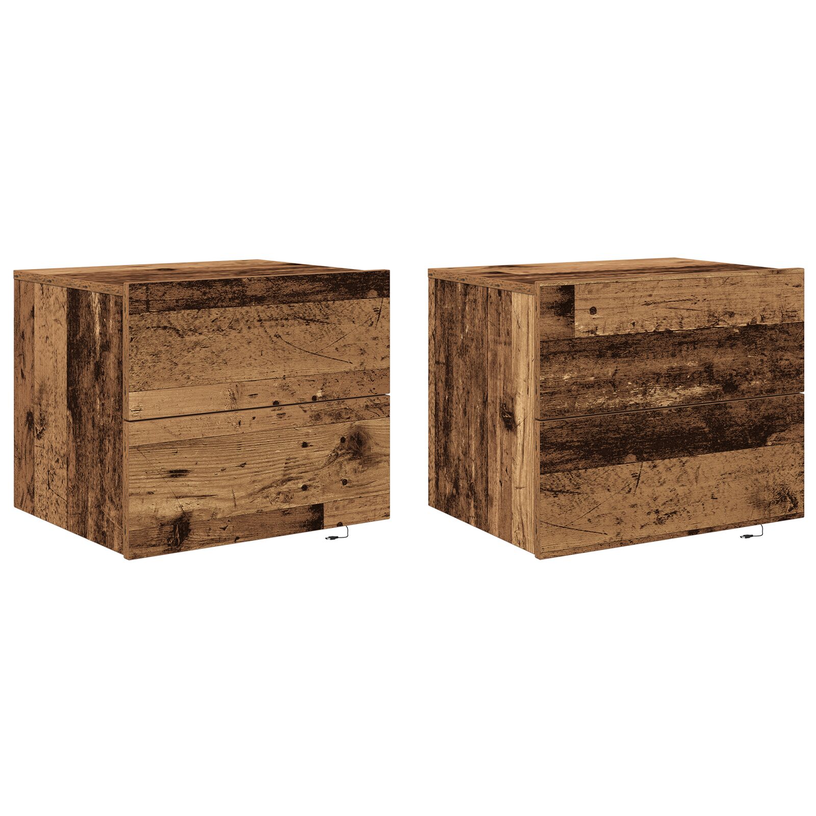 Mesas de Noche vidaXL con Luces LED 2 pcs Montadas en la Pared Madera Vieja