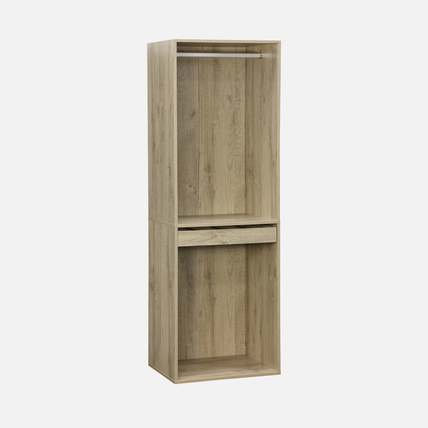 sweeek - Módulo de vestidor con decoración de madera, con barra para colgar y porta-pantalones , Nepal , 60x45x180