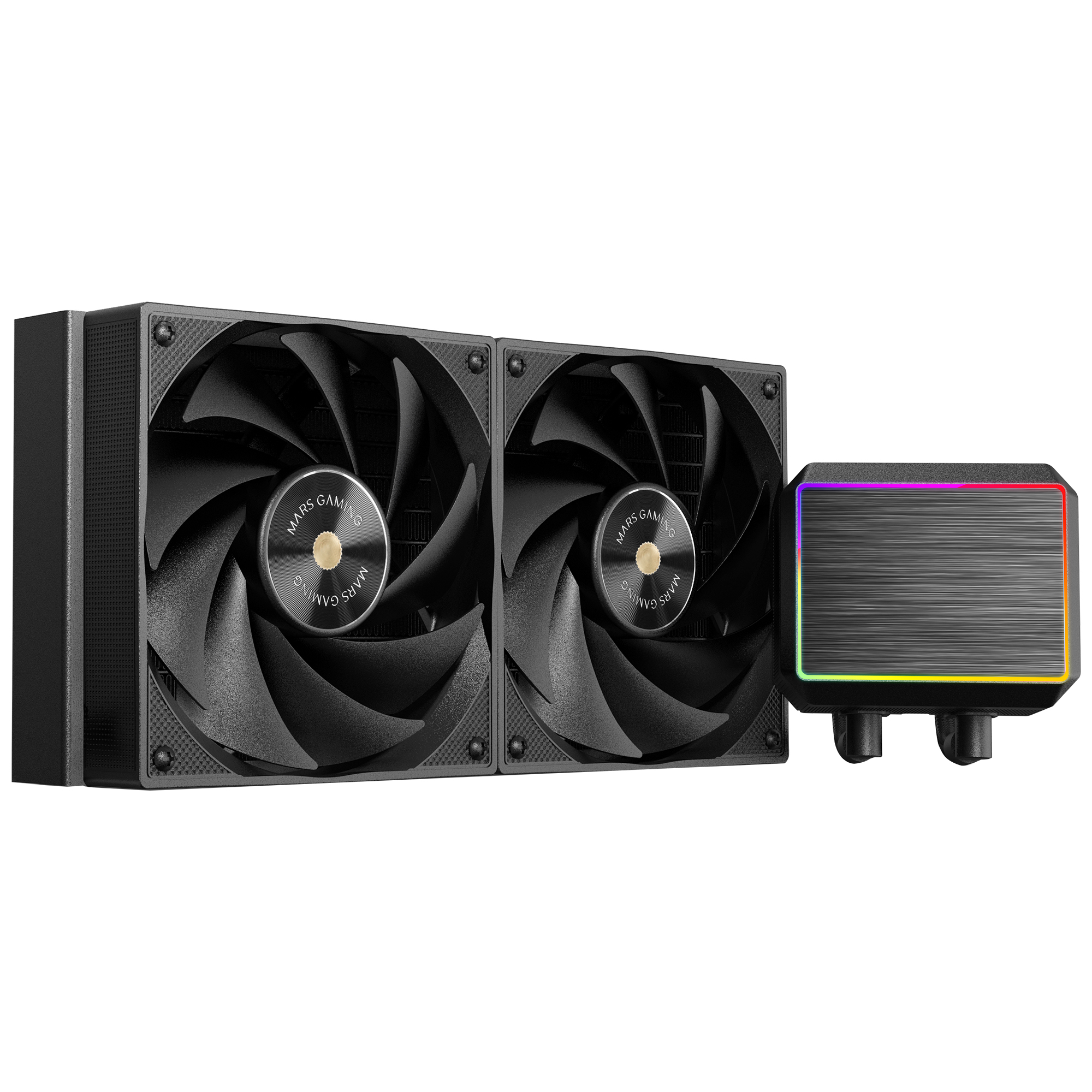 Mars Gaming ML-PROII240 Refrigeración Líquida AIO 450W TDP, Bomba 4ª Gen Opti-Chamber Base de Cobre y Microcanales, 2x Ventilador 120mm FDB, Bloque de Aluminio Cepillado con FRGB Lineal, Kit Ventilación PC Negro o Blanco