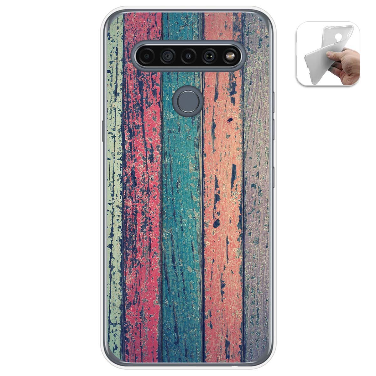 Tumundosmartphone Funda Gel Tpu para Lg K61 diseño Madera 10 Dibujos