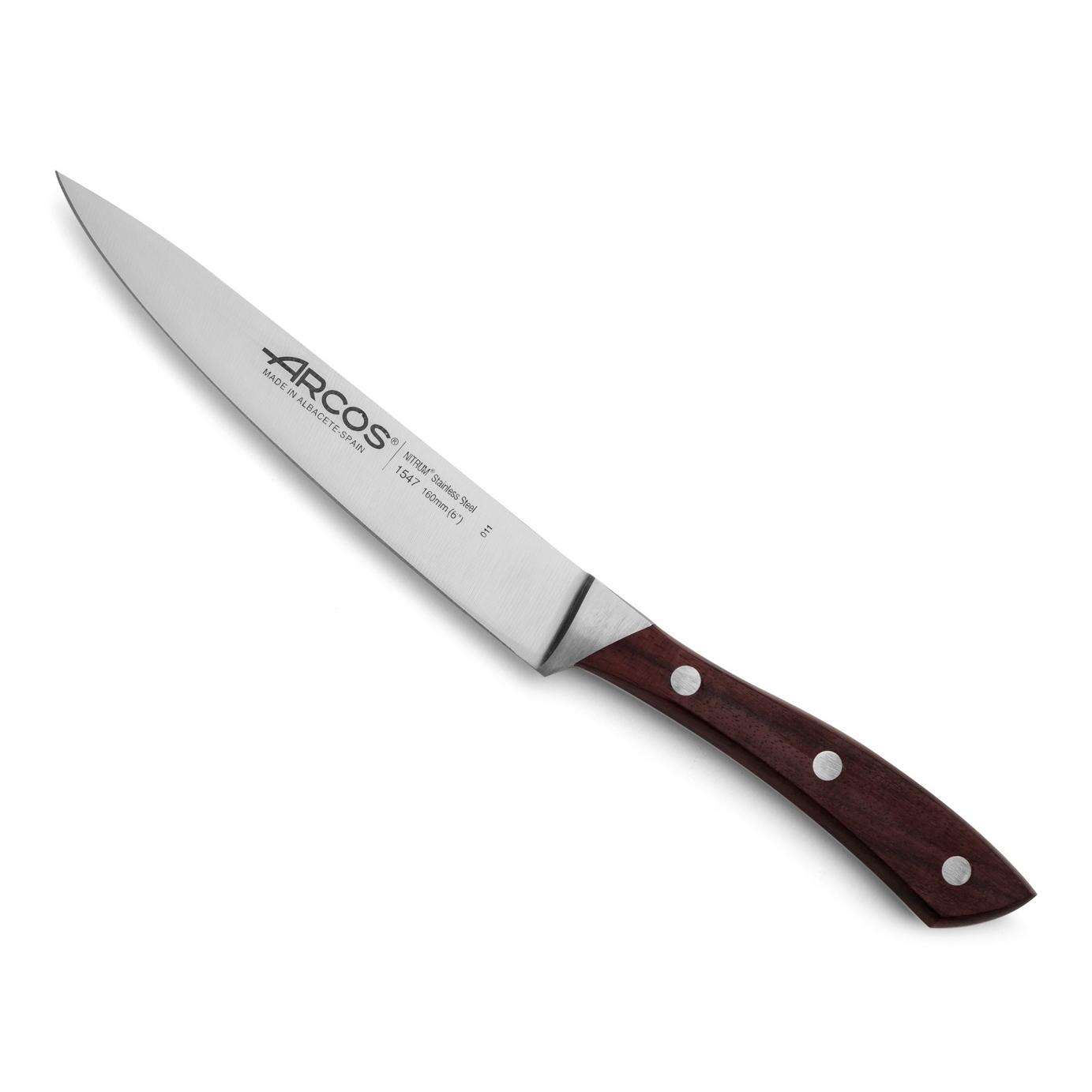 Arcos Cuchillo pescado con Hoja Acero Inoxidable (170 mm) forjada en eluelo. Cuchillo profesional con mango ergonómico polioximetileno POM y madera palisandro. Hoja flexible y Borde Suave. Serie Natura. Color marrón.