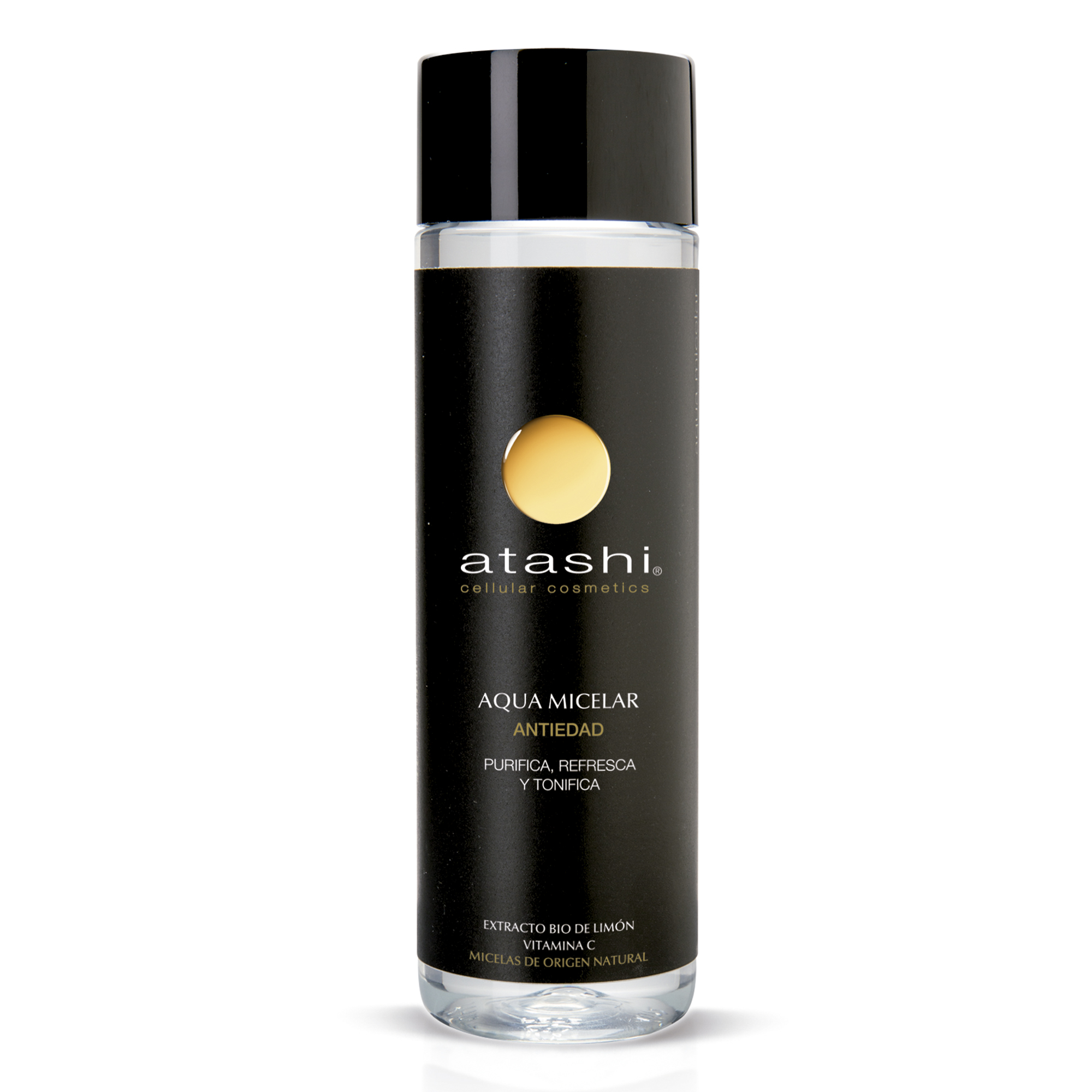 Atashi Agua Micelar Antiedad | Purifica, Refresca Y Tonifica La Piel | Desmaquillante Rostro, Ojos Y Labios | Micelas De Origen 100% Natural | Extractos Bio De Limón Con Vitamina C | 250ml