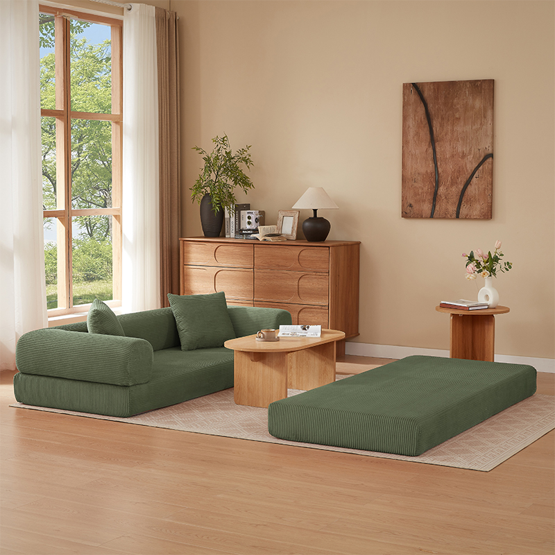 Canapé convertible sans structure rigide vert, canapé de sol tatami transformable en lit