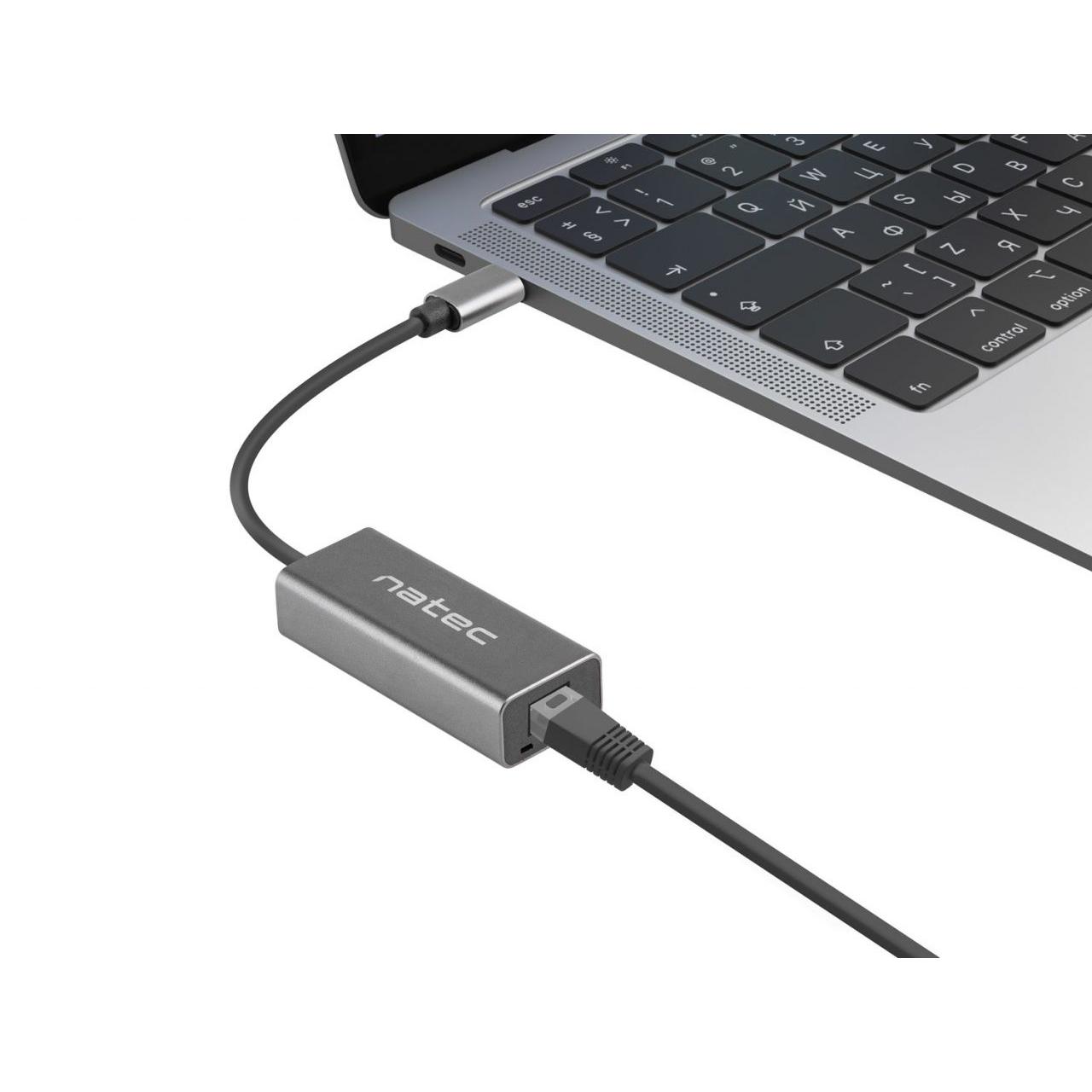 Natec - Adaptador Cricket USB-C a Ethernet RJ45 1 Gbps para laptops y tablets, compatible con Windows, diseño compacto gris (24x60x14 mm), USB 3.2 Gen 1
