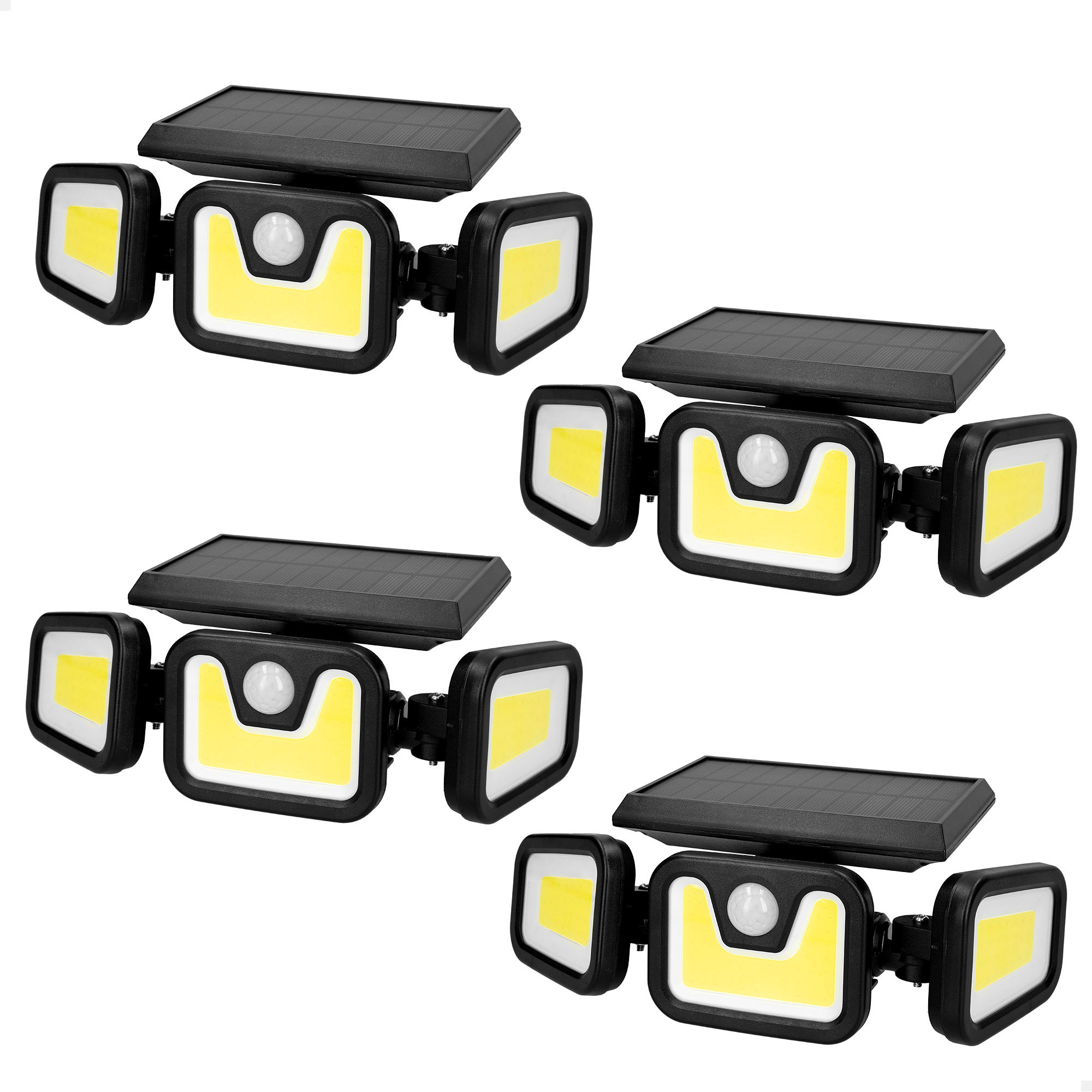 Aktive - Pack 4 Apliques LED solares, 350 lúmenes, sensor de movimiento, 3 modos de iluminación, batería solar, autonomía 8-10 horas, IP44, instalación sin cables