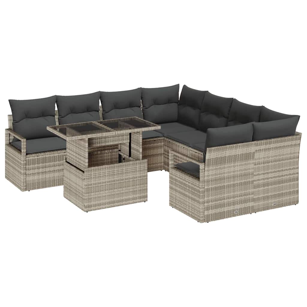 vidaXL Conjunto de sofá de jardín 9 pcs Gris Claro ratán sintético