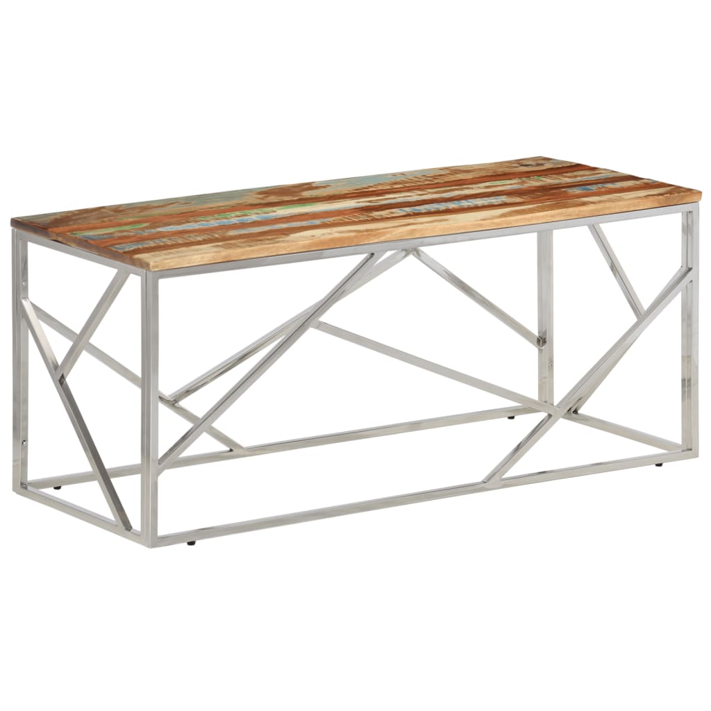 Vidaxl Mesa de Centro de Acero Inoxidable y Madera Maciza Plateado Dorado