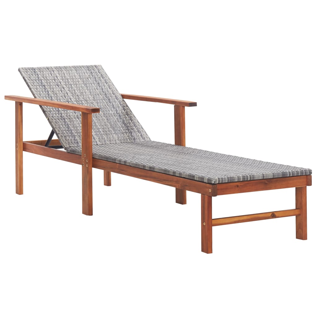 Vidaxl Tumbona Madera Maciza de Acacia y Ratán Sintético Ratán Gris Sin Cojín