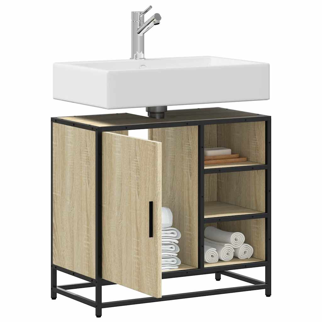 vidaXL Mueble de lavabo madera de ingeniería roble marrón 65x33x60 cm en color Marrón roble/Roble ahumado/Roble Sonoma y más | almacenamiento funcional diseño moderno para baño dormitorio sala