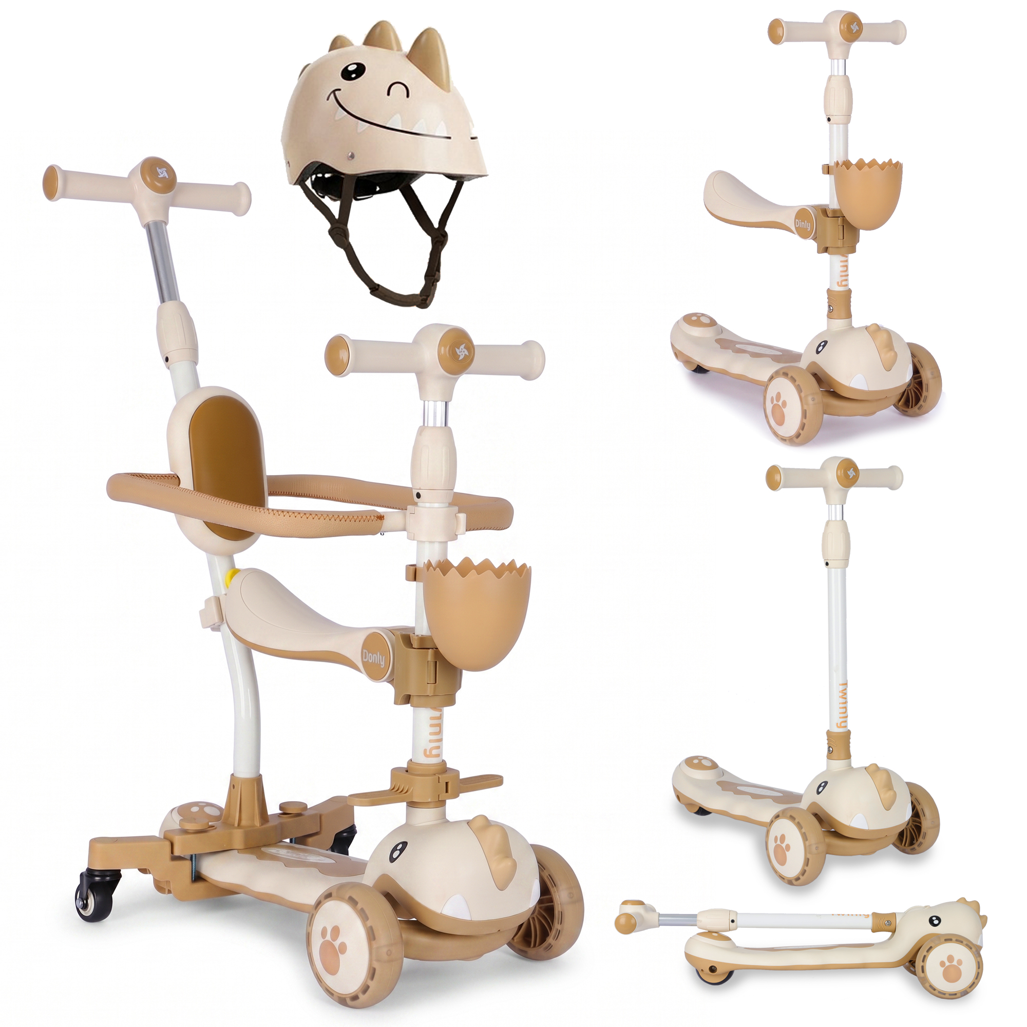 Twinly - Patinete evolutivo niños 3 en 1 DINLY con Casco, Scooter Multifuncional Patinete Infantil Desde 12 Meses a 6 años