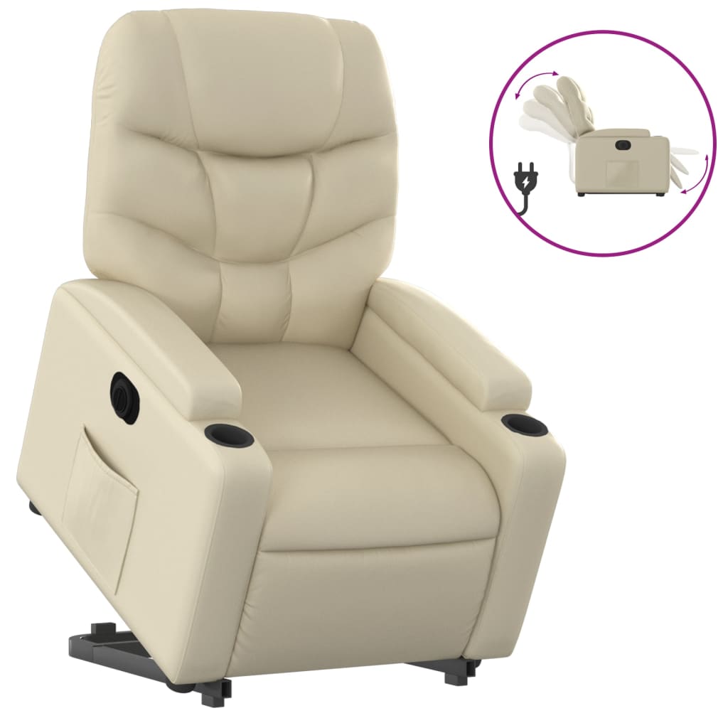 vidaXL Sillón reclinable elevable eléctrico de cuero sintético crema