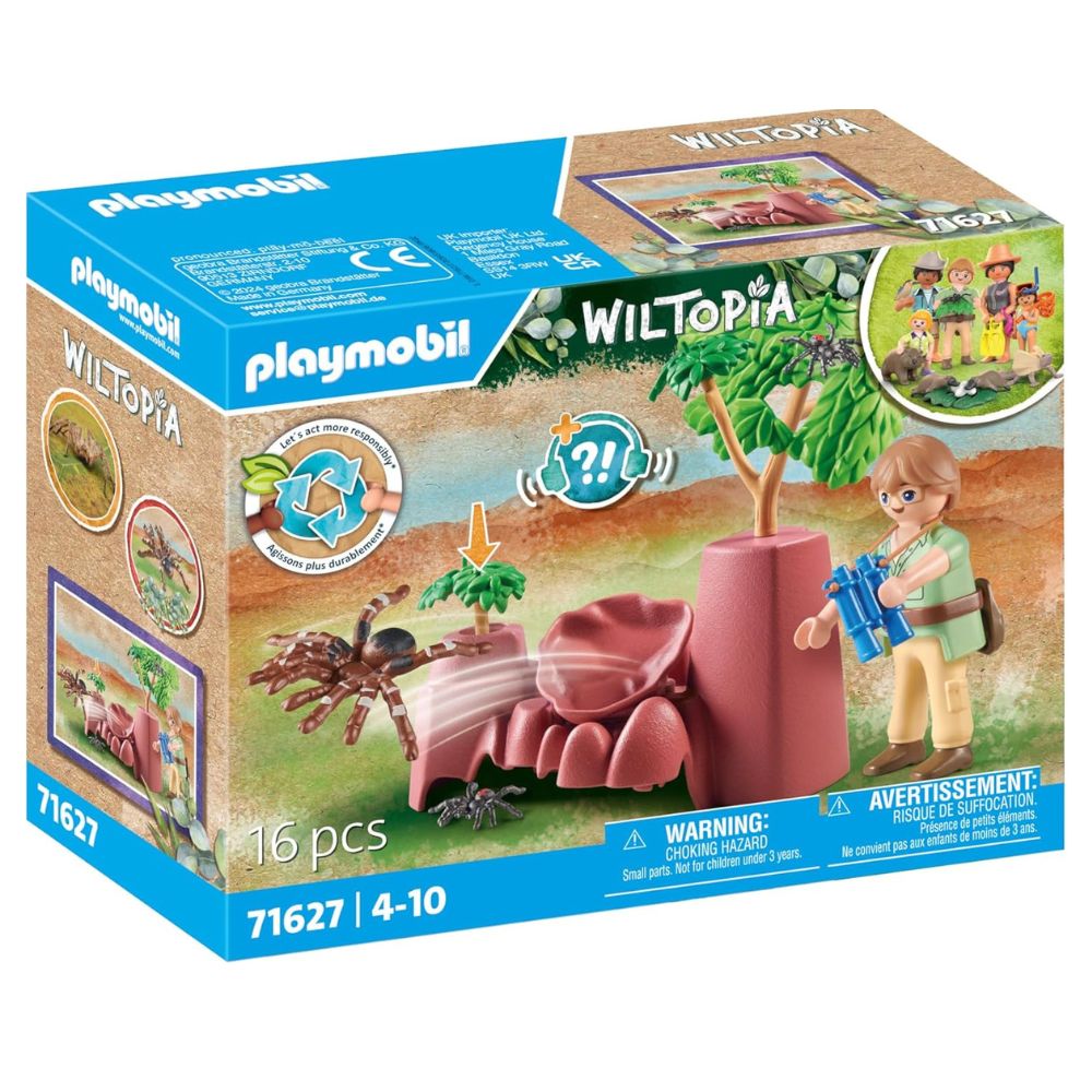 Playmobil Wiltopia 71627 Rocas con arañas y tarántula con una figura, insectos de juguete para niños, roca con función de catapulta