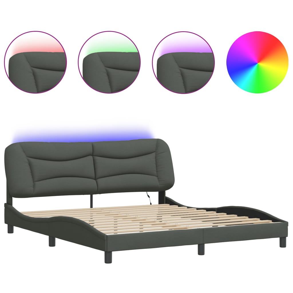 vidaXL Estructura de cama con LED sin colchón gris oscuro 180x200 cm