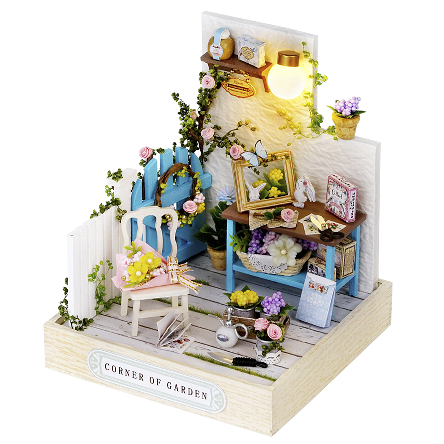 DAM. Colección Rincón de la felicidad, Esquina del jardín. Maqueta 3D realista con gran detalle y luces led. 9x9x12cm.