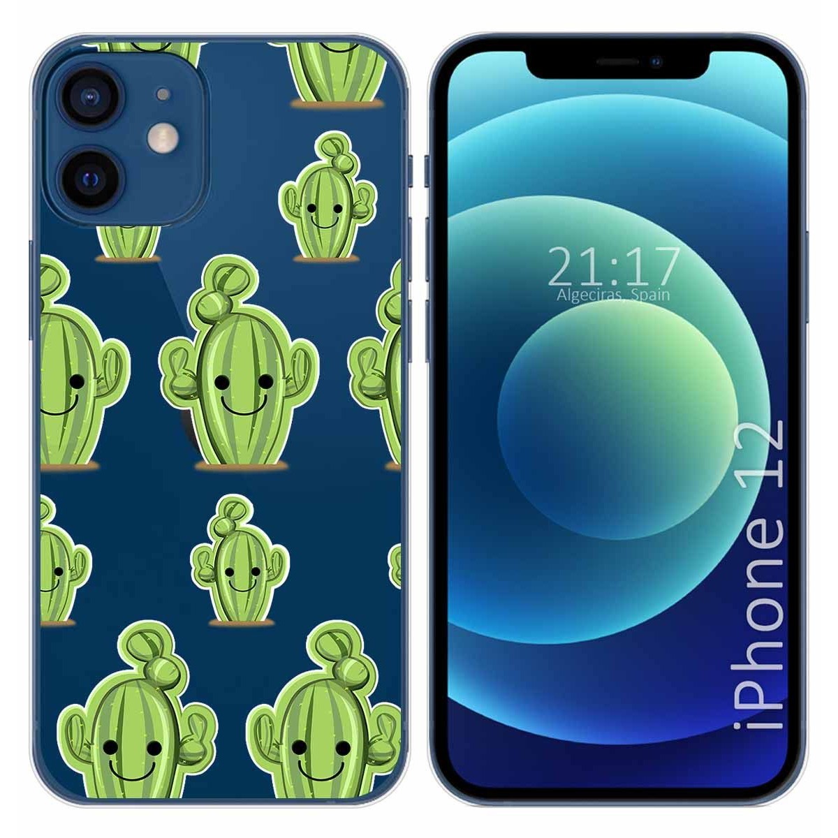Tumundosmartphone Funda Gel Transparente para Iphone 12 / 12 Pro (6.1) diseño Cactus Dibujos