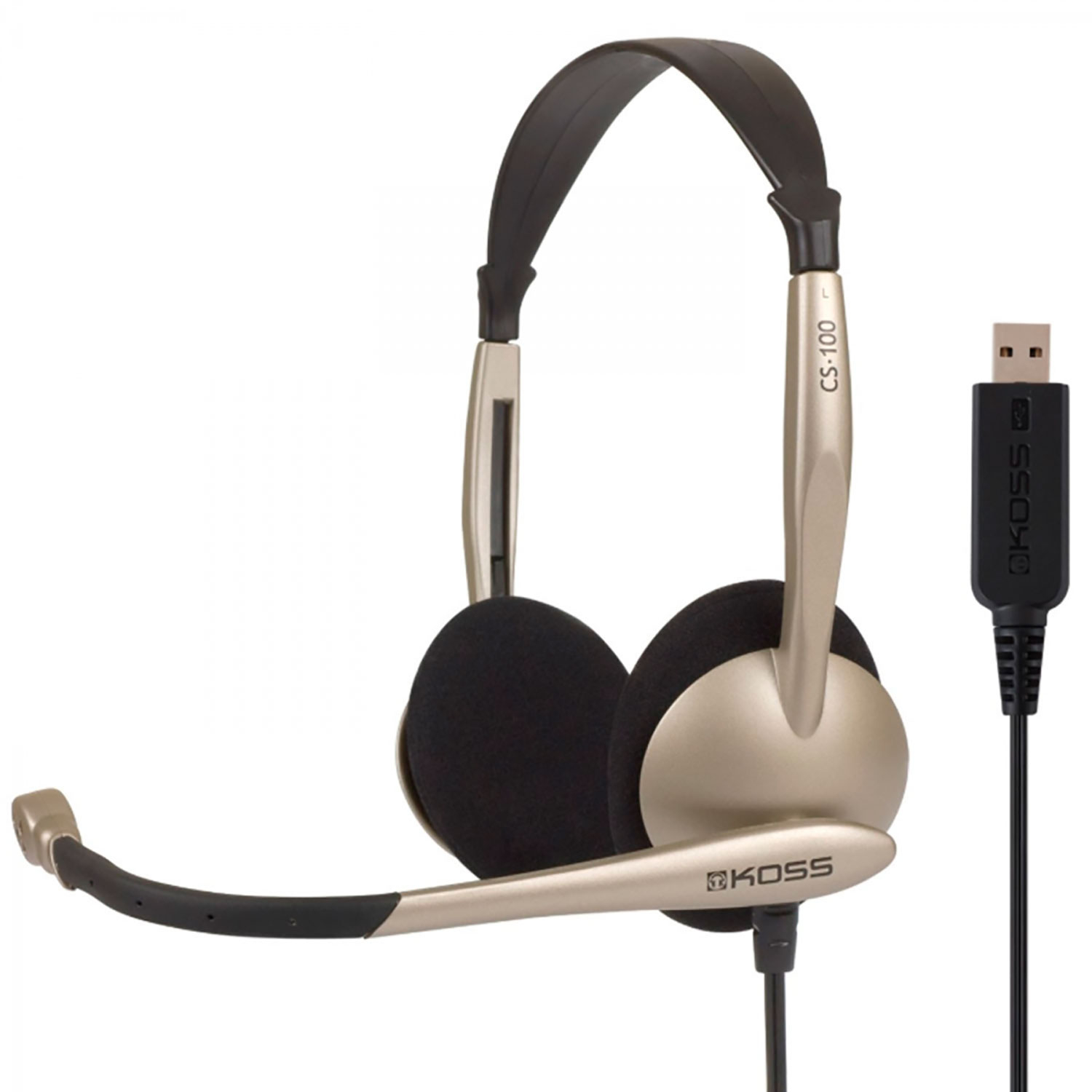 KOSS CS100 USB Auriculares con Cable y Micrófono con Cancelación Ruido Cascos de Diadema para Videoconferencia, , Beige