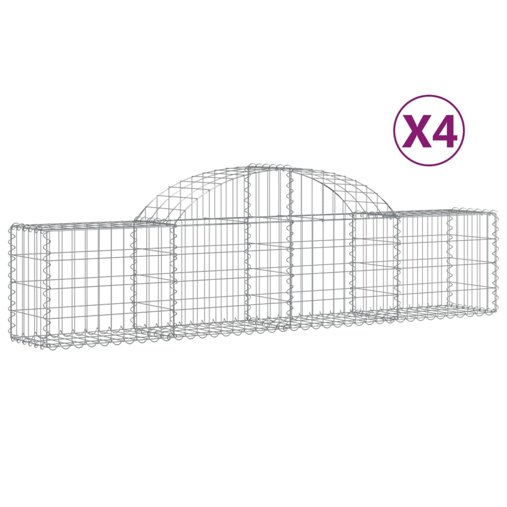 Vidaxl Cestas de Gaviones 4 Uds Forma de Arco Hierro 200 X 30 X 40/60 Cm