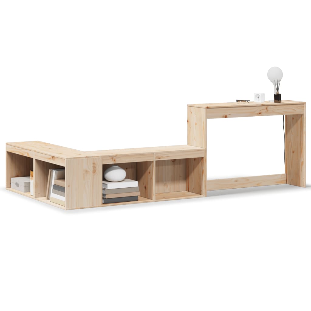 vidaXL Mueble con escritorio madera maciza pino 222x107x75 cm en color Blanco/Natural/Marrón cera | estructura resistente ideal para salón dormitorio o estudio