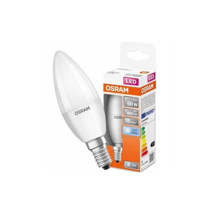 OSRAM - VELA LED 7w E-14 840 con forma clásica, 806 lm y 15.000 horas de duración para lámparas de mesita de noche, techo y salón — ideal para luces interiores y apliques pared interior