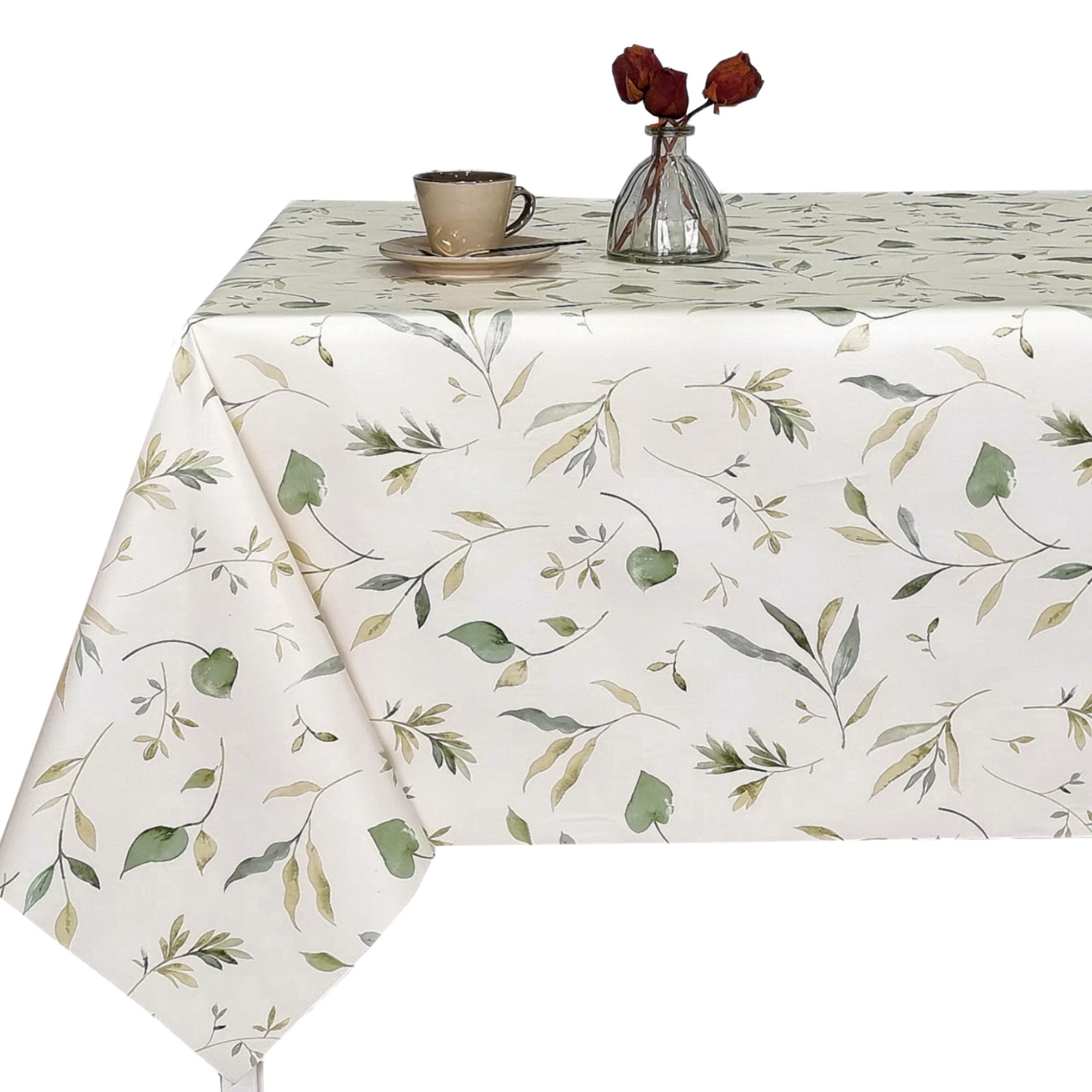 Mantel hule pvc plastico, rectangular, Ideal para el hogar, Cocina, Comedor, Jardin, Balcon, Salon y picnic. Fácil de limpiar, Impermeable, moderno, elegantes, fondo Vainilla, Plantas, Hojas, Artístico, 44 11.