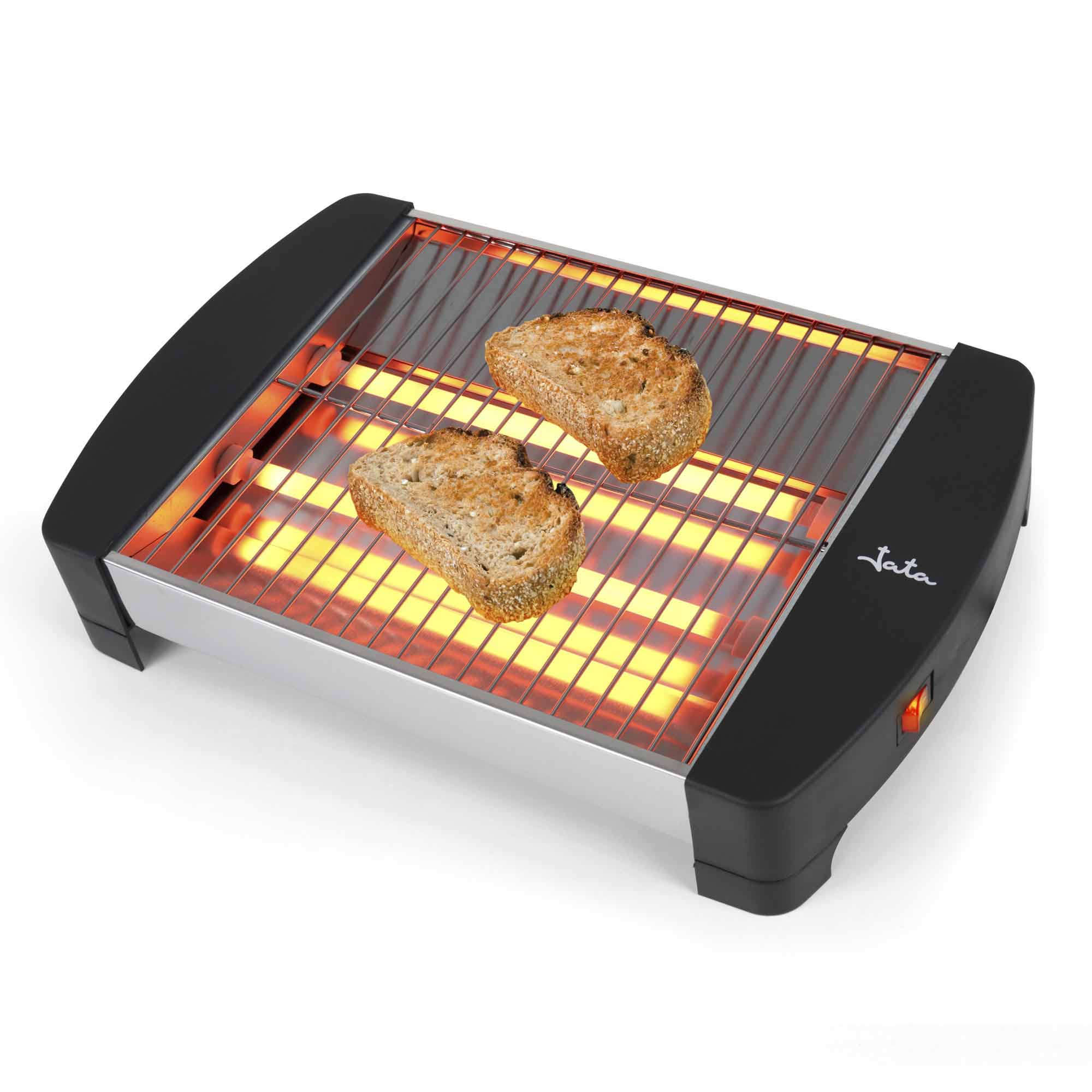JATA JETT1587 - Tostadora Horizontal 400 W con Barras de Cuarzo, Tostador Plano de Gran Superficie, Laterales Acero Inoxidable, Bandeja Recogemigas Extraíble