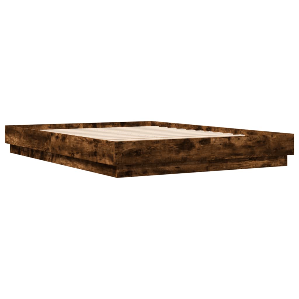 vidaXL Estructura de cama con luces LED roble ahumado 150x200 cm