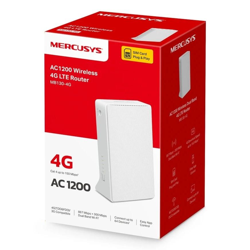 Rúter Ethernet WAN 2,4 GHz / 5 GHz MERCUSYS MB130-4G | Blanco