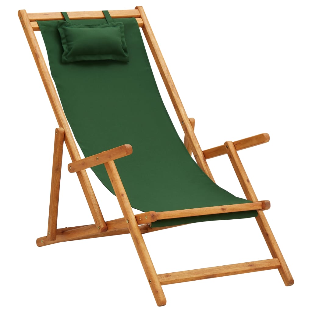 vidaXL Silla de playa plegable de tela y estructura de madera