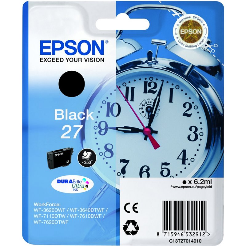 Cartucho epson 27 black wf-3620dwf wf-3640dtwf wf-7110dtw wf-7610dwf wf-7620dtwf