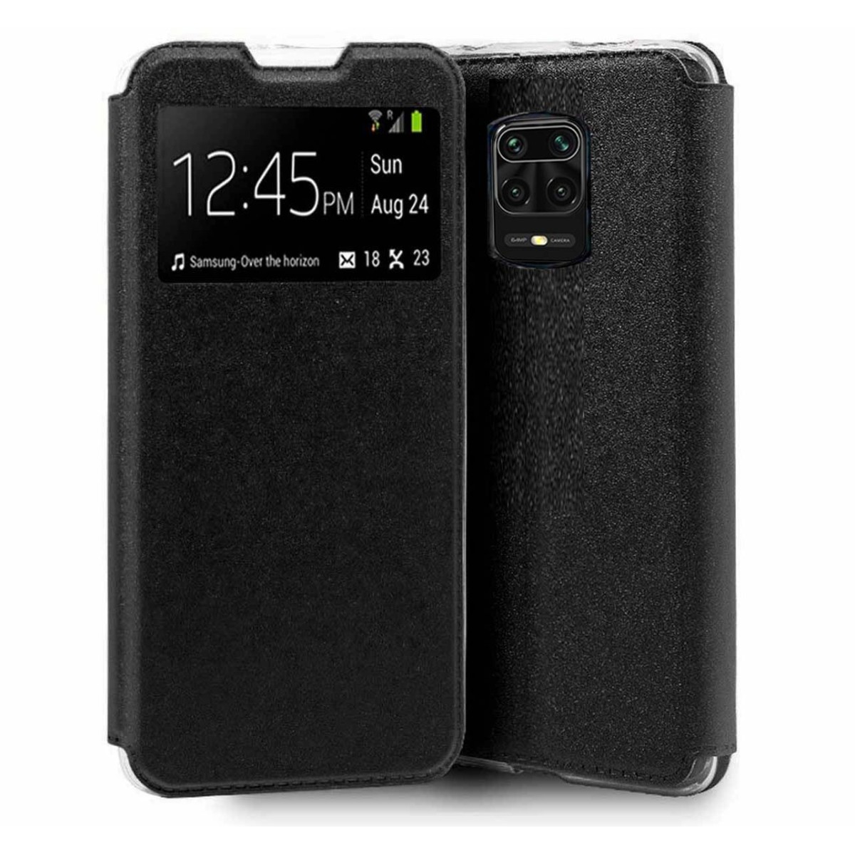 Tumundosmartphone Funda Libro Soporte con Ventana para Xiaomi Redmi Note 9S / Note 9 Pro Color Negra