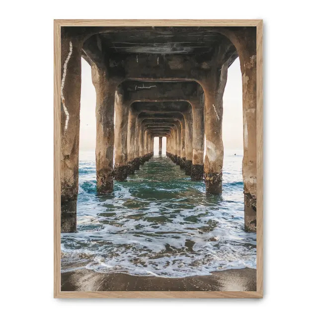 Cuadro pier i 30x40cm, Póster impreso en papel de primera calidad de 180gr, montado sobre marco de madera MDF acabado roble., Naturaleza - Playa