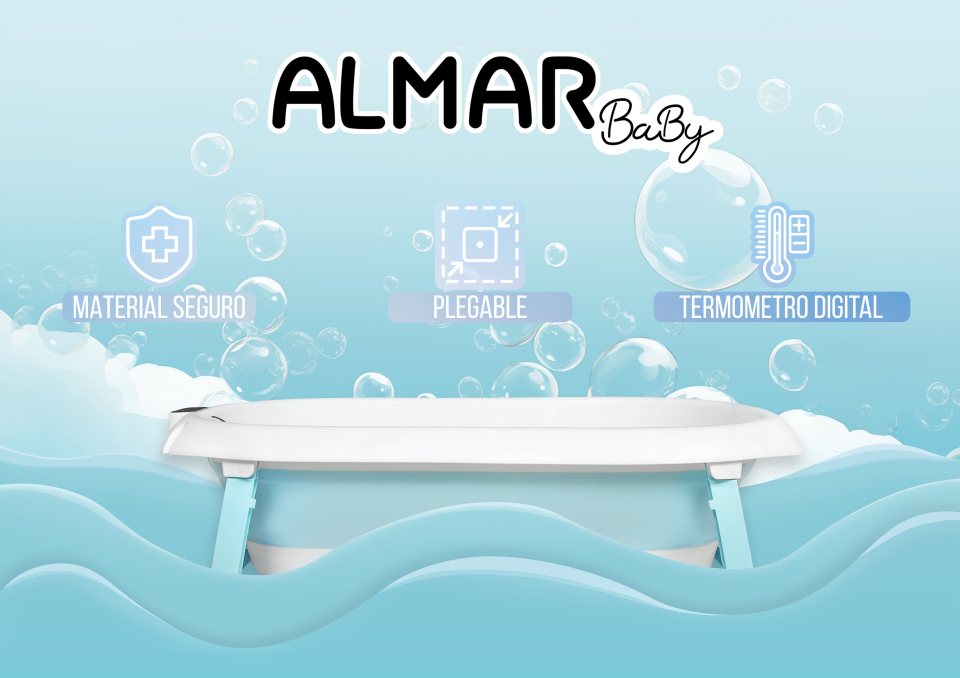 ALMAR Baby Bañera plegable bebé con termómetro cojín reductor para rec