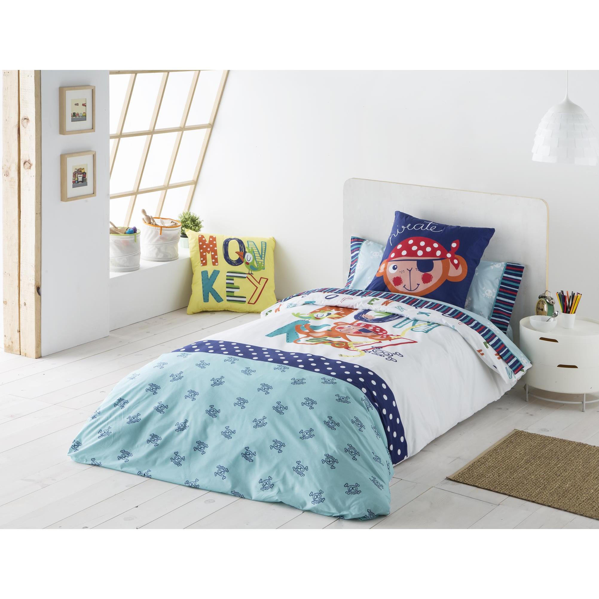 JVR - Funda Nordica Juego de 3 piezas modelo MONKEY - Tejido 100% Algodón Percal 200 hilos - Estampado digital - Fabricado en España - Cama 90/105/135/150/160/180