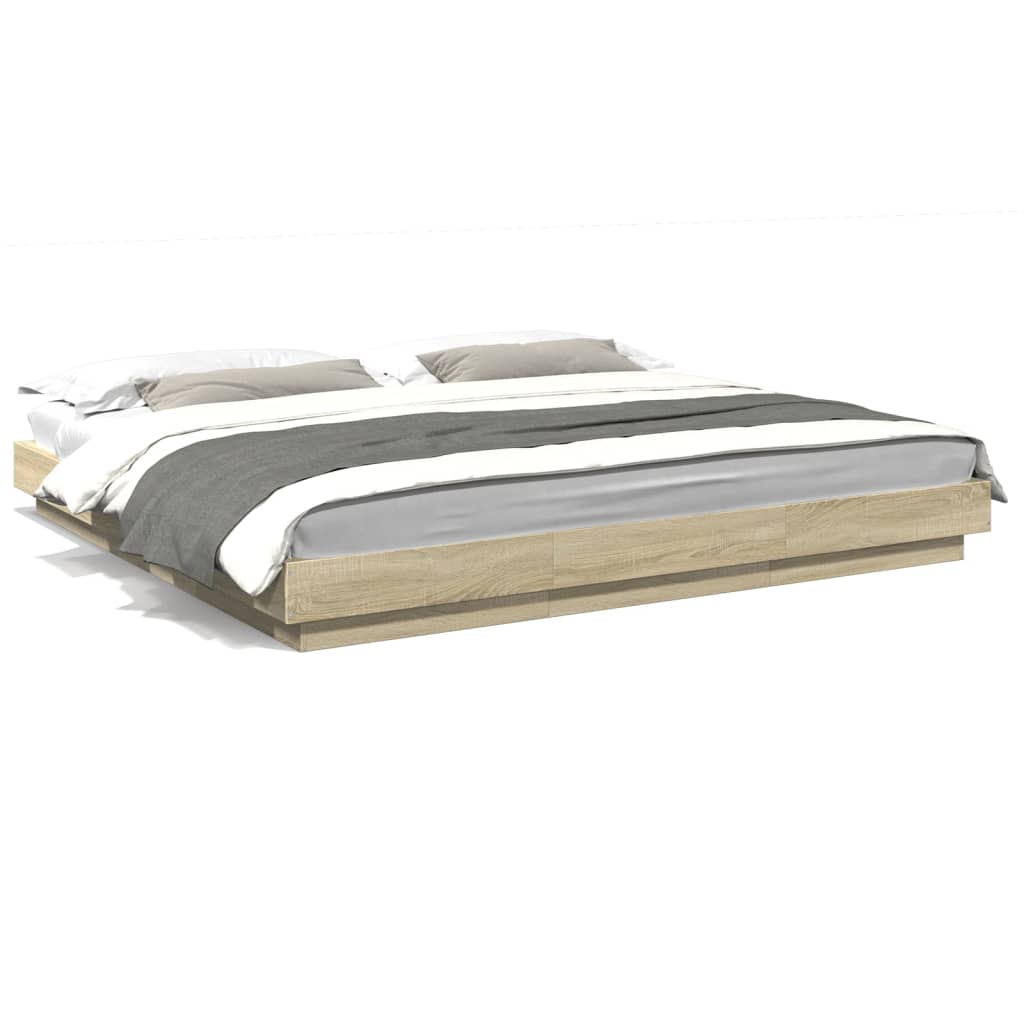 vidaXL Estructura cama con luces LED madera roble Sonoma 180x200 cm