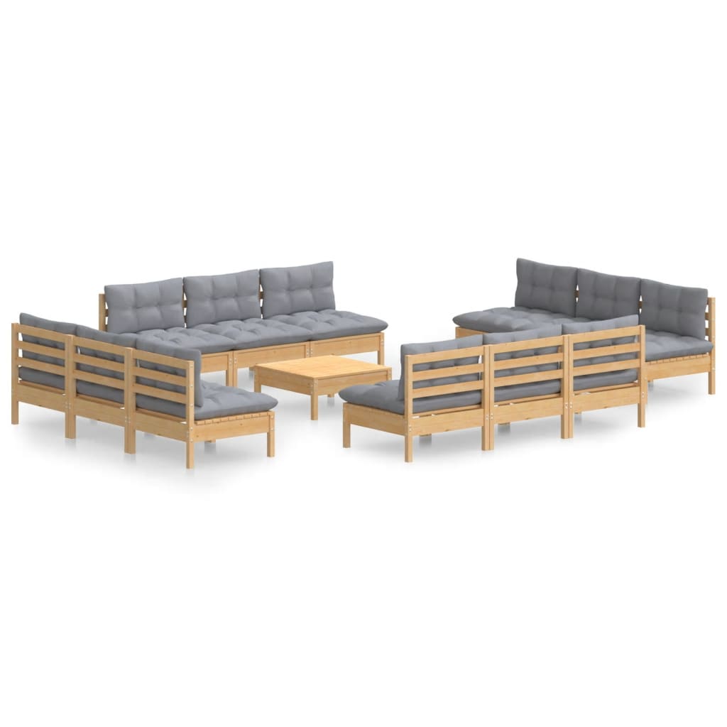 vidaXL Juego de muebles de jardín 13 pzas y cojines madera pino gris