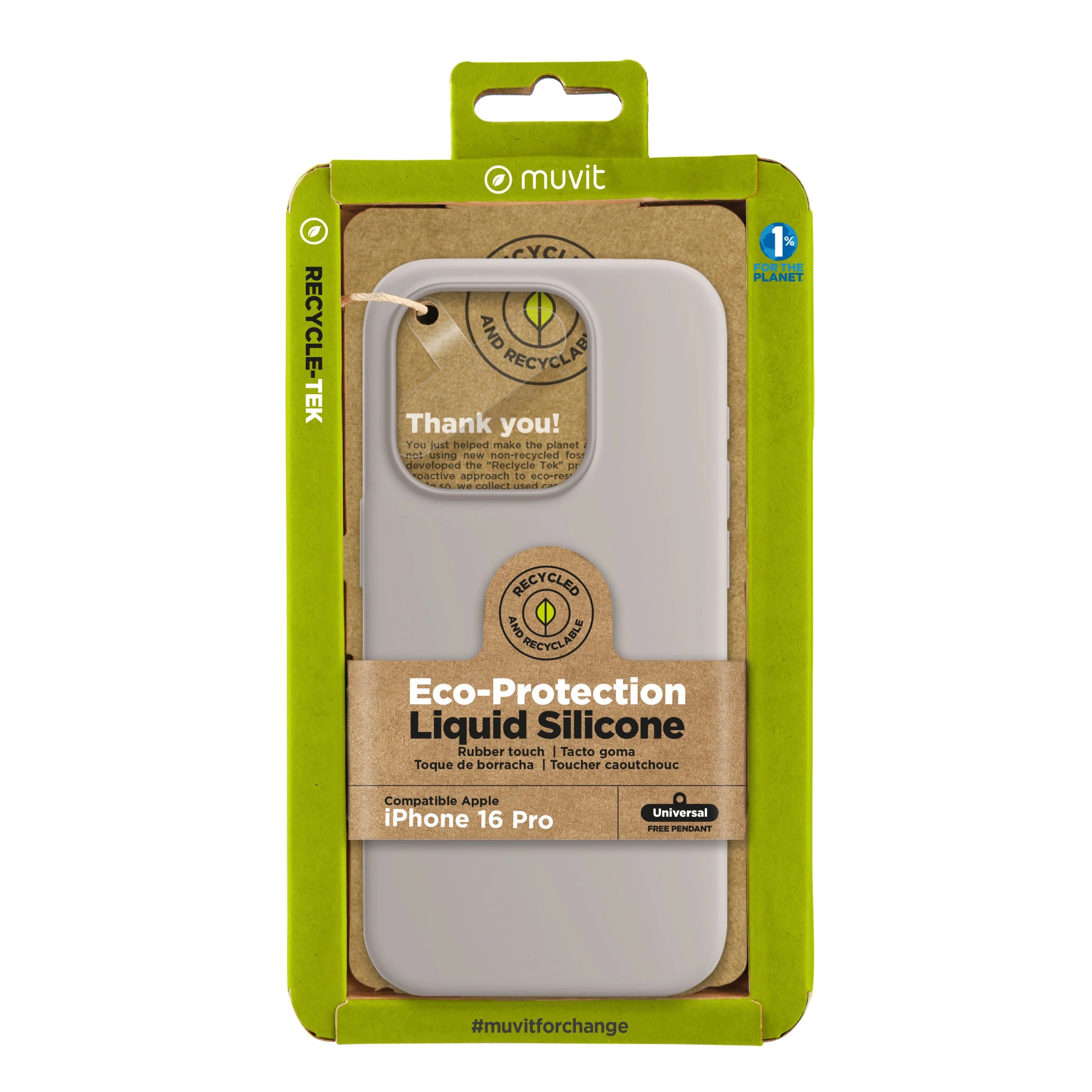 Muvit - Funda para iPhone 16 Pro MCBKC0313 de silicona reciclada certificada GRS, antideslizante y resistente a huellas, con forro de microfibra