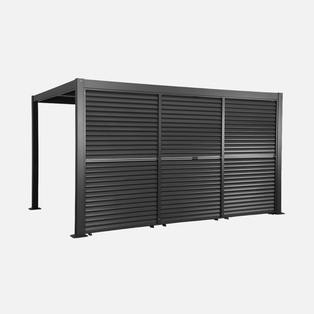 sweeek - Pérgola bioclimática de aluminio y acero 3x4m + 3 persianas de 1.3m con lamas orientables  , Palace 3x4m + accesorios , 392x292x232
