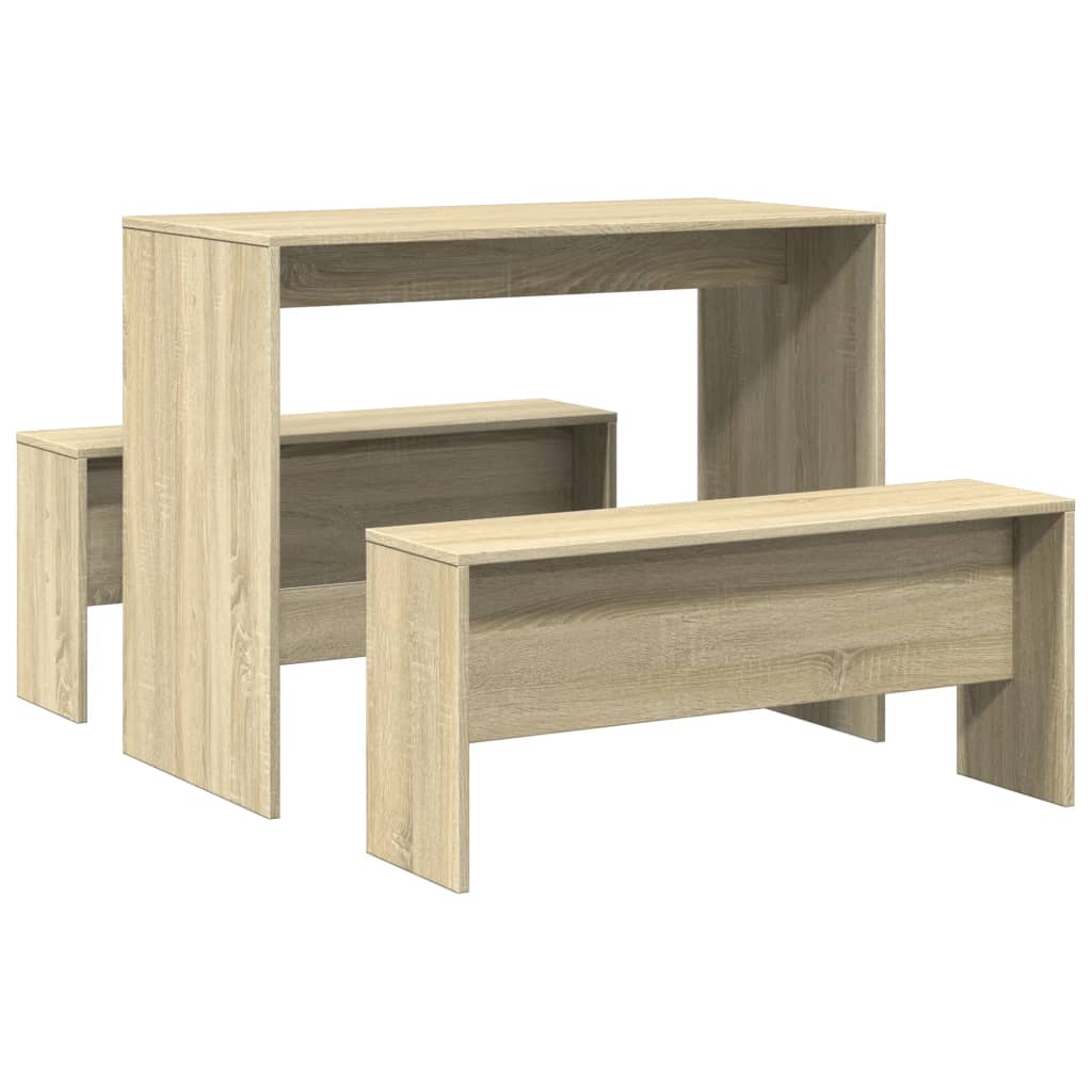 vidaXL Mesa y bancos de comedor 3 pzas madera ingeniería roble Sonoma