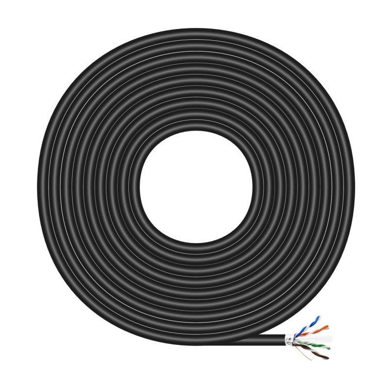 AISENS - Cable de Red Exterior Impermeable RJ45 Cat.6 FTP Rigido AWG24, Negro, 305M A135-0674